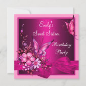 Sweet 61 16 roze bloemen vlinder Birthday Kaart (Voorkant)