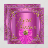 Sweet 61 16 roze gouddarpartij kaart (Voorkant / Achterkant)