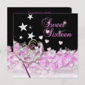 Sweet 61 16 roze masker hartenbanden kaart (Voorkant / Achterkant)