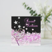 Sweet 61 16 roze masker hartenbanden kaart (Staand voorkant)