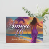 Sweet 61 16e Paarse meisje Beach Ocean gold Kaart (Staand voorkant)