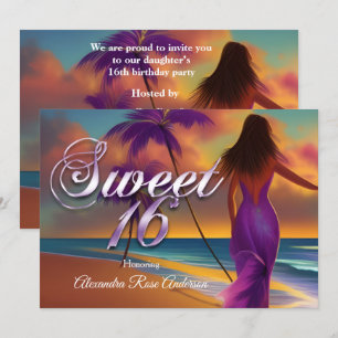 Sweet 61 16e Paarse meisje Beach Ocean gold Kaart