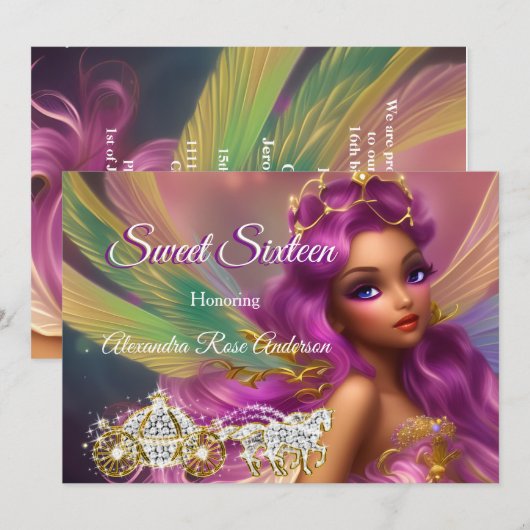 Sweet 61 16e sprookje Paars roze vervoer Kaart (Voorkant / Achterkant)