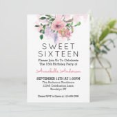 Sweet 61 16e verjaardag Roze Floral Waterverf Kaart (Staand voorkant)