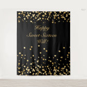 Sweet 61-jarige achtergrond, zwart en goud wandkleed (Voorkant)