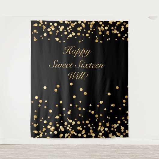 Sweet 61-jarige achtergrond, zwart en goud wandkleed (Voorkant)