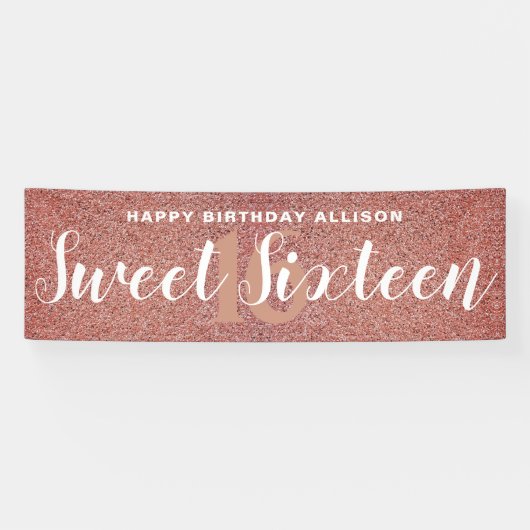 Sweet 61 roze roze roze goud Glitter gepersonalise Spandoek (Horizontaal)