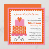 Sweet 61 Sinaasappel- en roze Cake Birthday Invite Kaart (Voorkant / Achterkant)