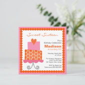 Sweet 61 Sinaasappel- en roze Cake Birthday Invite Kaart (Staand voorkant)