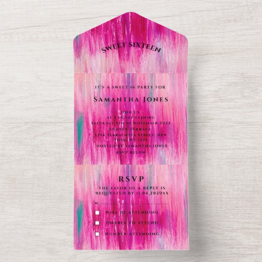 Sweet 61 Waterverf Meisje  Roze All In One Uitnodiging (Binnen)