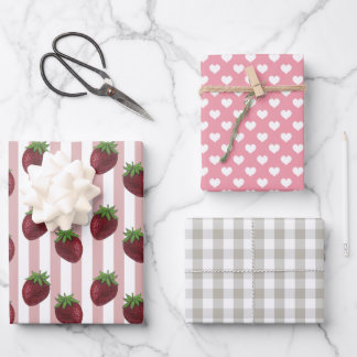 Sweet aardbei Gingham Love Wrapping Paper Sheet