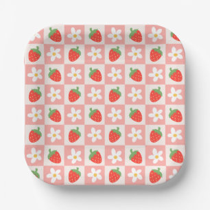 Sweet Aardbeien & Bloemen Papier Borden Papieren Bordje