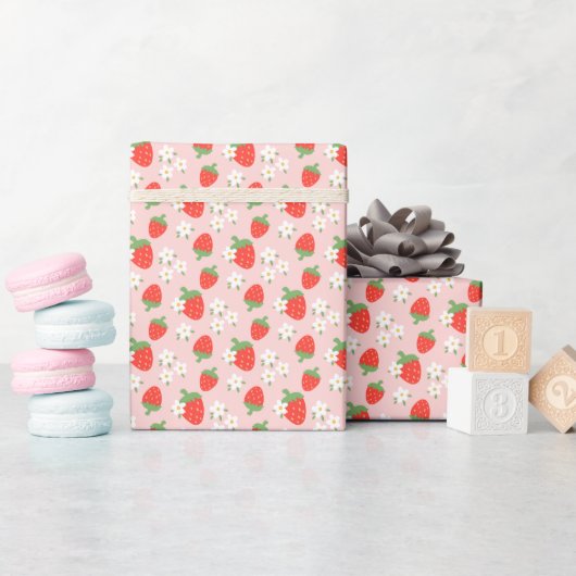 Sweet Aardbeien & Daisies Wrapping Paper Roll Cadeaupapier (Baby Shower)