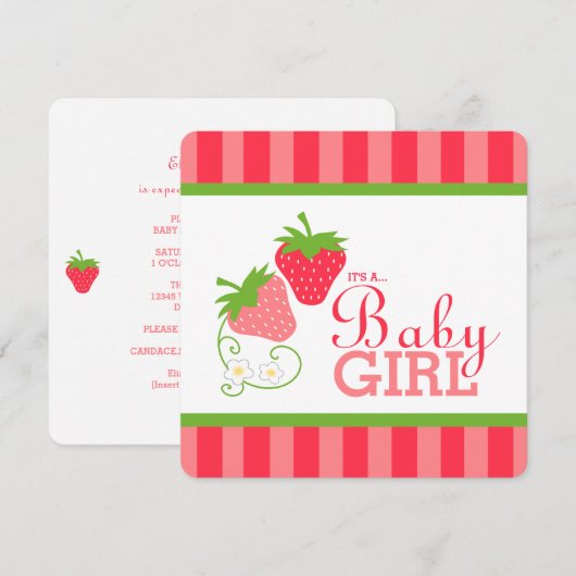 Sweet aardbeien Roze en Groen Baby shower Kaart (Voorkant / Achterkant)