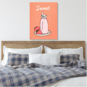 Sweet aardbeienmokshake schattig roze canvas afdruk (Insitu (Slaapkamer))