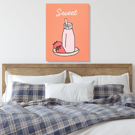 Sweet aardbeienmokshake schattig roze canvas afdruk (Insitu (Slaapkamer))