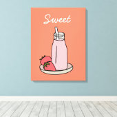 Sweet aardbeienmokshake schattig roze canvas afdruk (Insitu (Houten vloer))