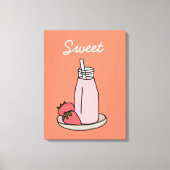 Sweet aardbeienmokshake schattig roze canvas afdruk (Voorkant)