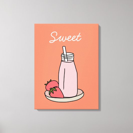 Sweet aardbeienmokshake schattig roze canvas afdruk (Voorkant)