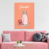 Sweet aardbeienmokshake schattig roze canvas afdruk (Insitu (Woonkamer))