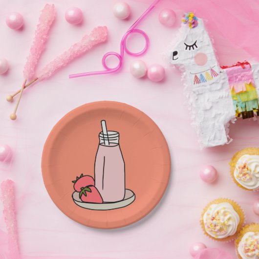 Sweet aardbeienmokshake schattig roze papieren bordje (Feest)