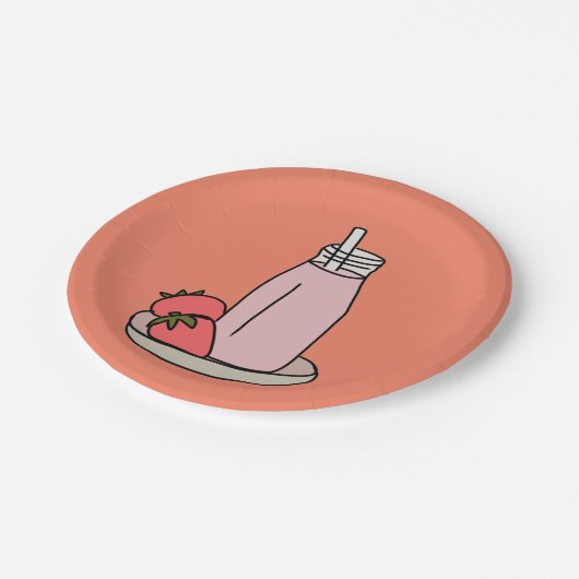 Sweet aardbeienmokshake schattig roze papieren bordje (Gekanteld)
