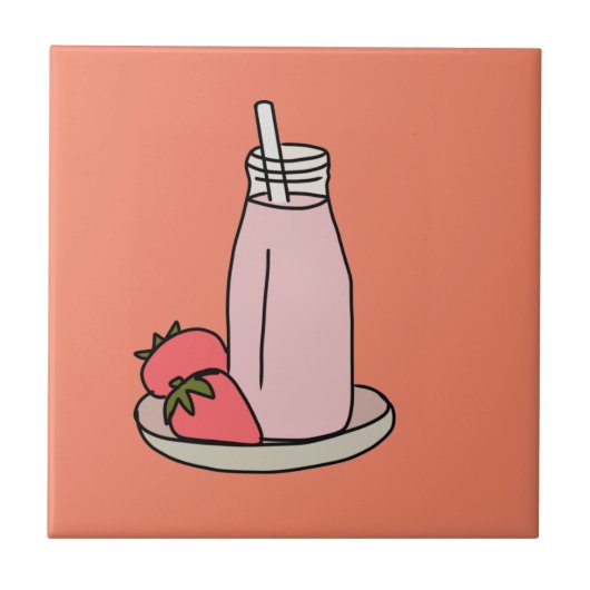 Sweet aardbeienmokshake schattig roze tegeltje (Voorkant)