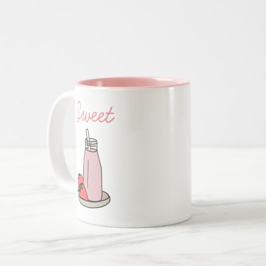Sweet aardbeienmokshake schattig roze tweekleurige koffiemok (Voorkant links)