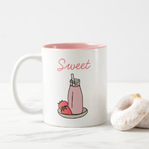 Sweet aardbeienmokshake schattig roze tweekleurige koffiemok