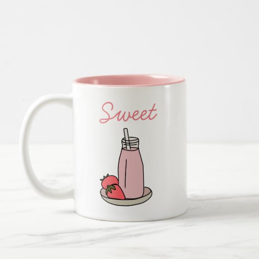Sweet aardbeienmokshake schattig roze tweekleurige koffiemok (Links)