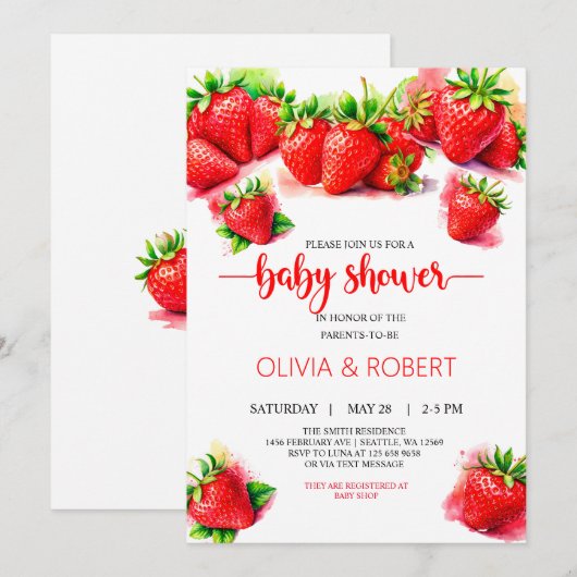 Sweet Aardbery Baby shower Uitnodiging (Voorkant / Achterkant)