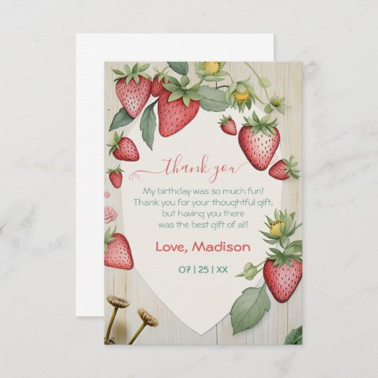 Sweet aardbery Shape Berry First Birthday Bedankkaart (Voorkant / Achterkant)