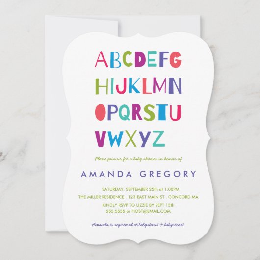 Sweet ABC Modern Baby shower Invitation Kaart (Voorkant)