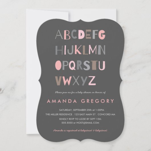 Sweet ABC Modern Baby shower Invitation Kaart (Voorkant)