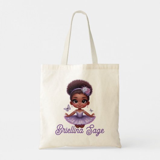 Sweet Afro Puff Paarse Ballerina Meisje Tote Bag (Achterkant)