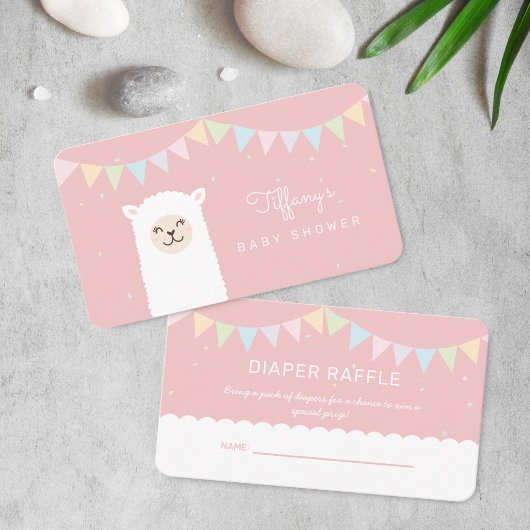 Sweet Alpaca Llama Meisje Baby shower Luier Raffle Informatiekaartje