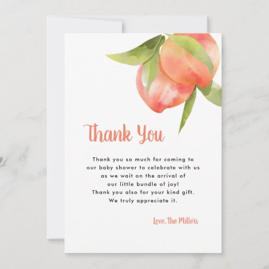 Sweet als Peach Birthday Party Dank u wel Invitati Kaart (Voorkant)