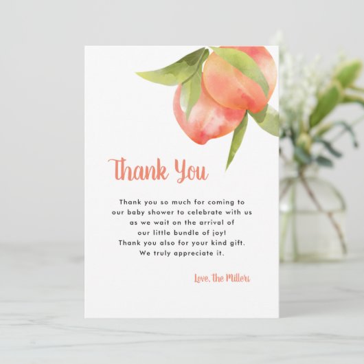 Sweet als Peach Birthday Party Dank u wel Invitati Kaart (Staand voorkant)