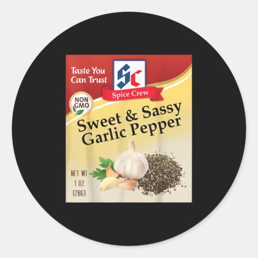 Sweet &amp; Sy Garlic Pepper Condiment Spice Group Ronde Sticker (Voorkant)