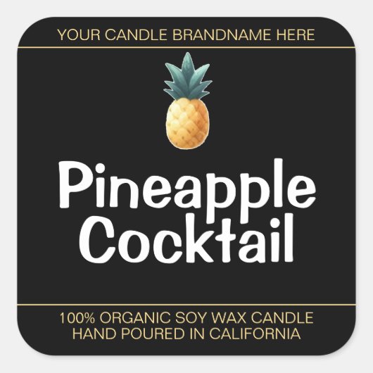 Sweet Ananas Symbool Soja Kaarsen Labels Zwart (Voorkant)
