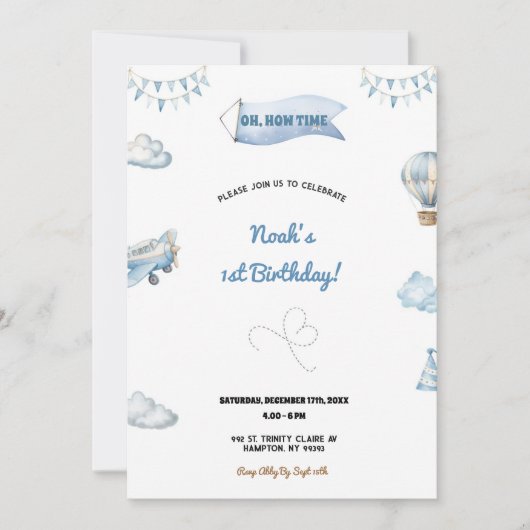 Sweet and cute airplane birthday party invitation kaart (Voorkant)