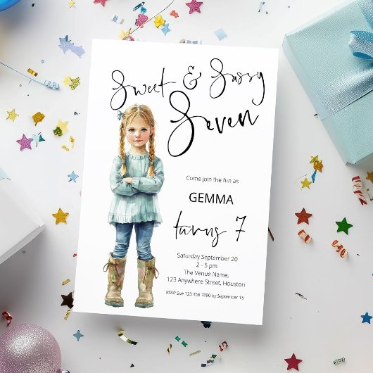 Sweet and Sassy Seven Girl 7e verjaardagsfeestje Kaart