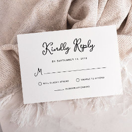 Sweet and Whimsical Eenvoudige zwart-wit bruiloft RSVP Kaartje