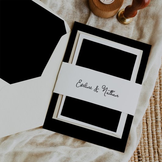 Sweet and Whimsical Eenvoudige zwart-wit bruiloft Uitnodigingen Wikkel