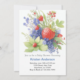 Sweet and Whimsical Strawberry Boy Baby shower Kaart