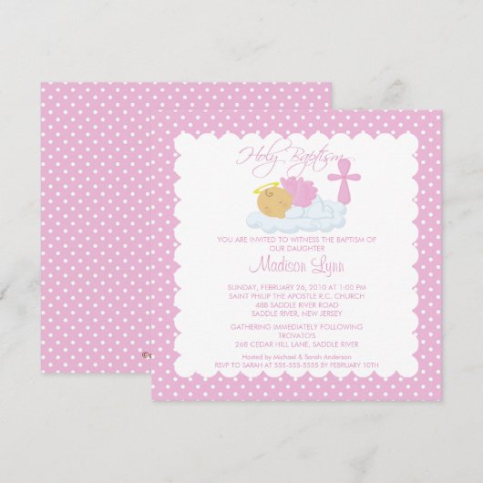 Sweet Angel Baby Girl & Cross Baptisme Inname Kaart (Voorkant / Achterkant)