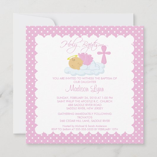 Sweet Angel Baby Girl & Cross Baptisme Inname Kaart (Voorkant)