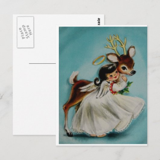 Sweet Angel Meisje knuffelen schattig hert. Briefkaart (Voorkant / Achterkant)