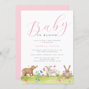 Sweet Animals Girl Baby in Bloom Baby shower Kaart