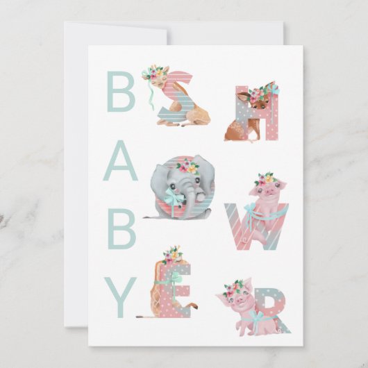 ** Sweet Animals Letters Baby shower uitnodiging (Voorkant)